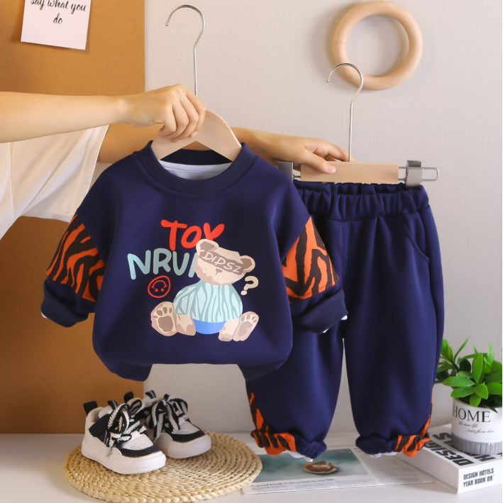 Bear Print Sweatshirt & Pants Set β Cream, Navy or Beige (1-5 Years)